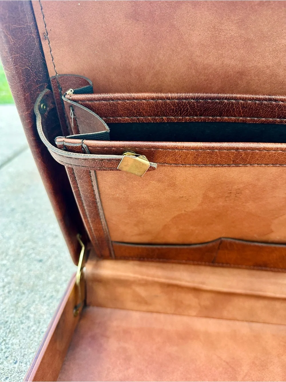 Vintage Classic Marbled Brown Leather Attaché Briefcase for Men, Hard Suitcase